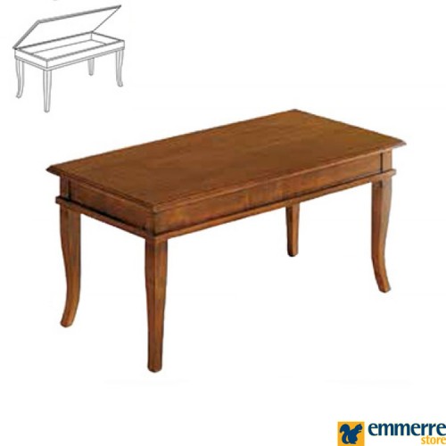 Tavolino a bacheca rettangolare in arte povera con piano in legno L.100 P.50 H.45 cm
