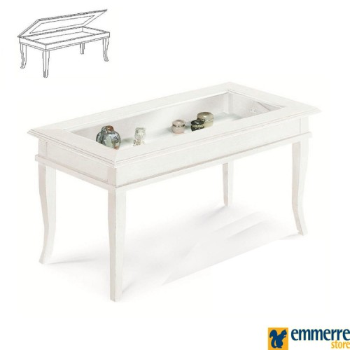 Tavolino a bacheca rettangolare laccato bianco L.100 P.50 H.45 cm